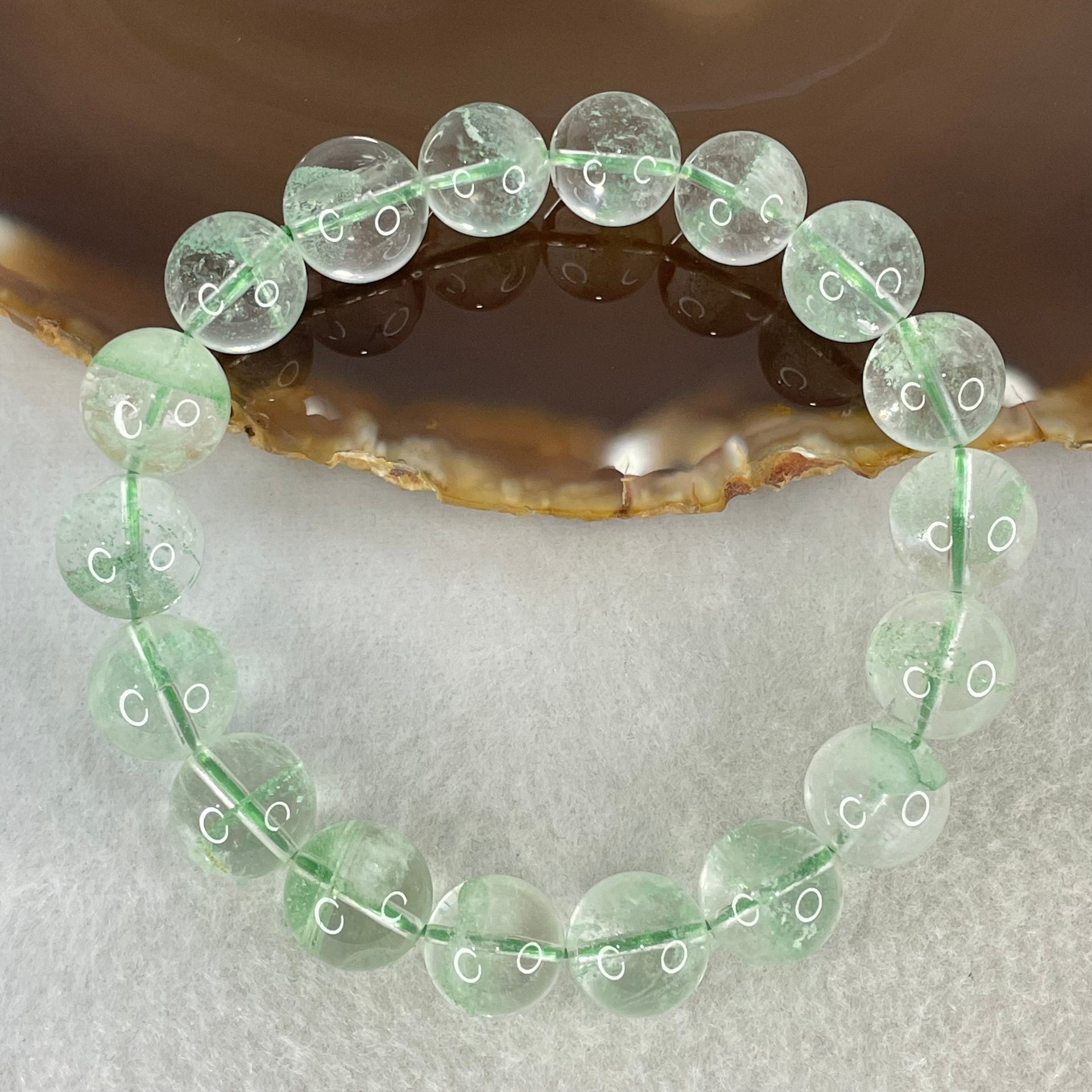 Special Grade Natural Green Phantom Quartz Bracelet 37.51g 17.5cm 11.8mm 18 Beads - Huangs Jadeite and Jewelry Pte Ltd