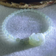 Type A Light Blueish Green Jadeite Beads with Faint Lavender Green Male Pixiu Charm Bracelet 13.83g 16.5cm 5.4mm 32 Beads 20.0 by 15.6 by 10.0mm - Huangs Jadeite and Jewelry Pte Ltd