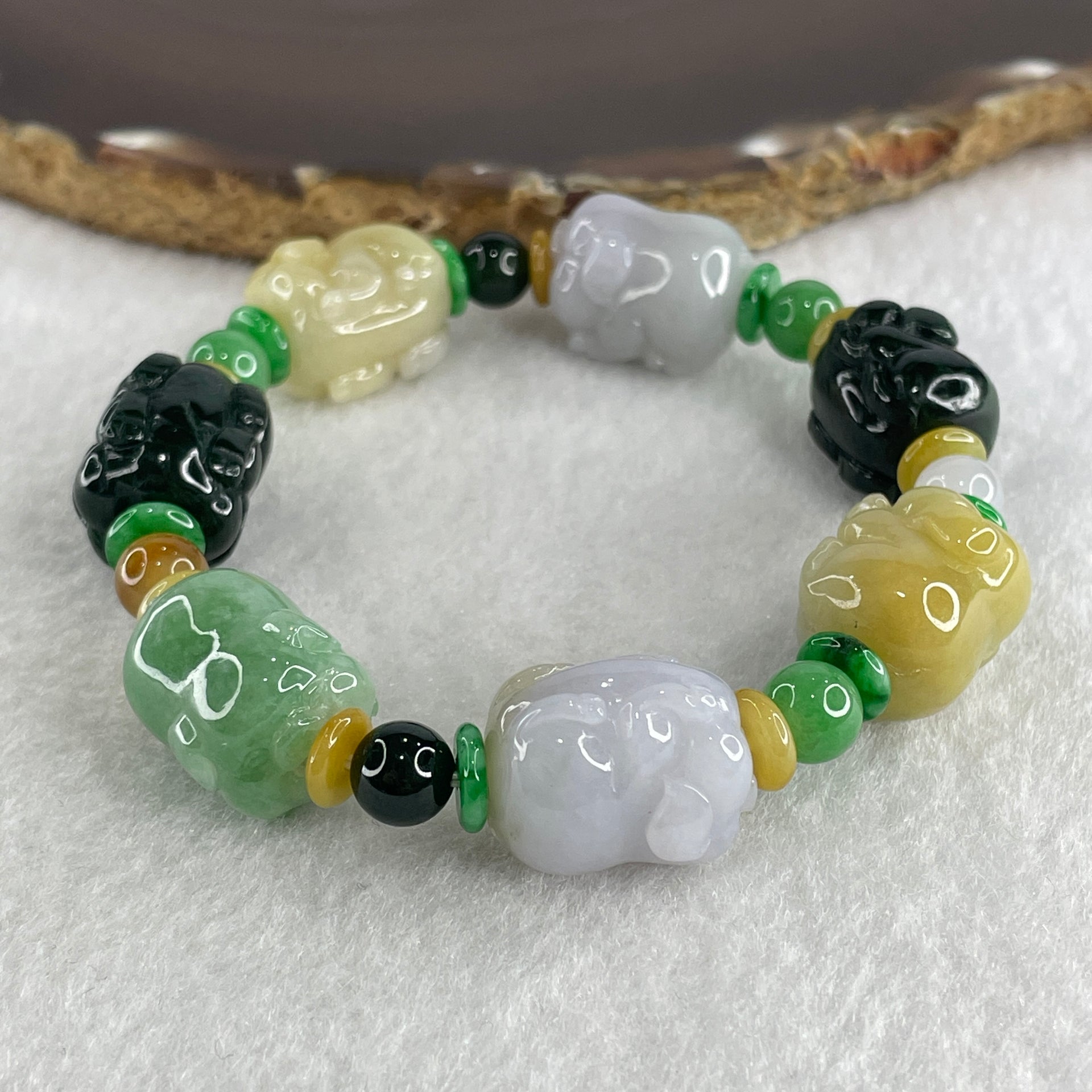 Type A Burmese Jade Jadeite Pig Piglets Bracelet 54.50g each about 18.1 by 13.9mm - Huangs Jadeite and Jewelry Pte Ltd