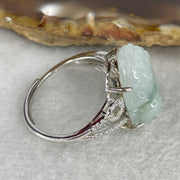 Type A White Jadeite Ring | Ethereal Floating Blueish-Green Flora (Piao Hua) | Master Hand-Carved Prosperity Pixiu | Solid S925 Sterling Silver Setting | Smart Adjustable Sizing (4.77g 18.5x12.7x6.5mm) - Huangs Jadeite and Jewelry Pte Ltd