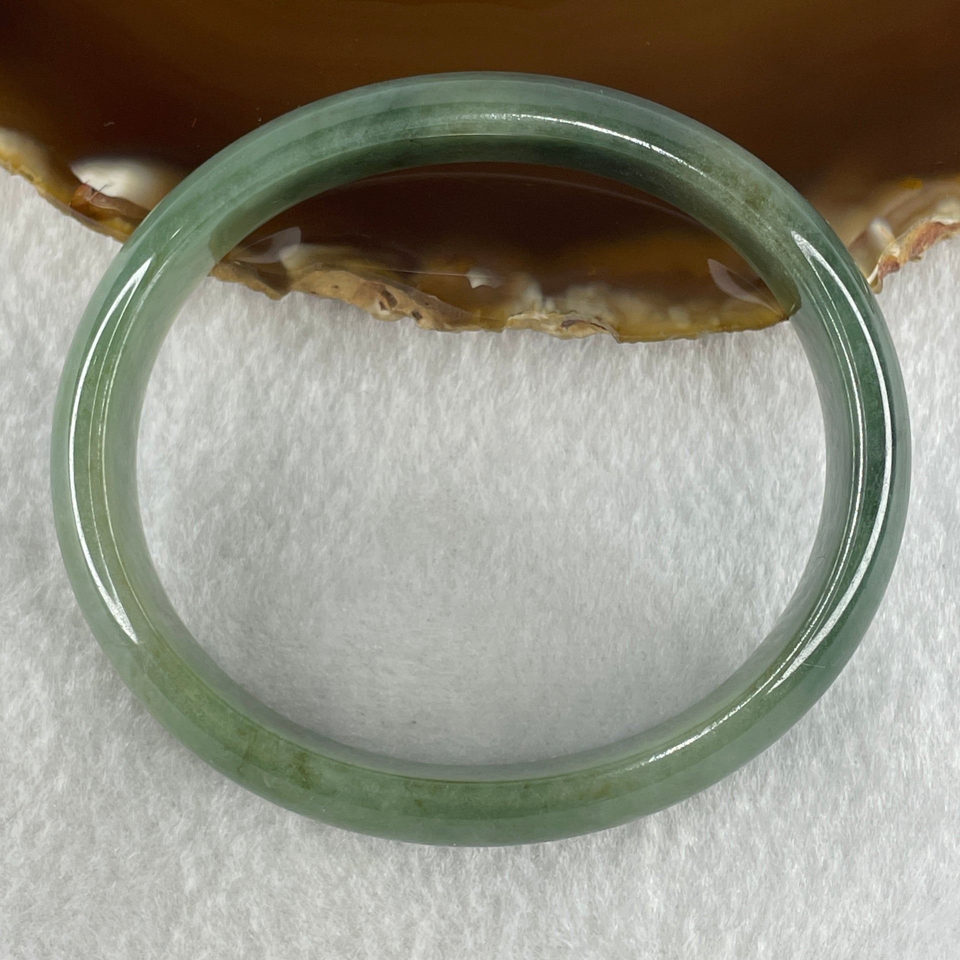 Type A Natural Oily Green Jadeite Oval Bangle 38.02g Inner Diameter 57.8mm 13.0 by 6.1mm (Very Slight Internal Lines) - Huangs Jadeite and Jewelry Pte Ltd