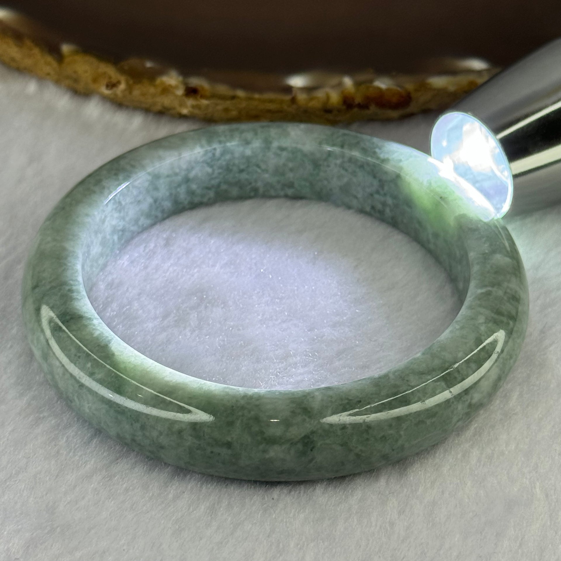 Type A Blueish Green with White Spots Jadeite Bangle 72.39g 13.4 by 9.6mm Inner Diameter 59.8mm (Very Slight External Rough) - Huangs Jadeite and Jewelry Pte Ltd