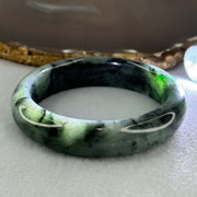 Type A Green and Black to Dark Green Piao Hua Jadeite Bangle Internal Diameter 58.2mm 73.13g 15.0 by 8.9mm (Internal Lines) - Huangs Jadeite and Jewelry Pte Ltd