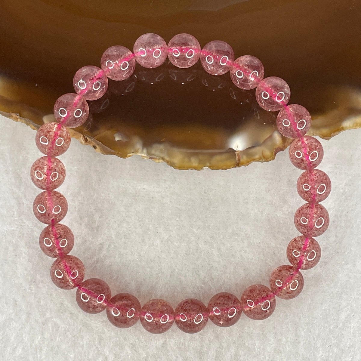 Natural Strawberry Quartz Beads Bracelet | (14.59g | 16cm Wrist | 7.7mm | 25 Beads)