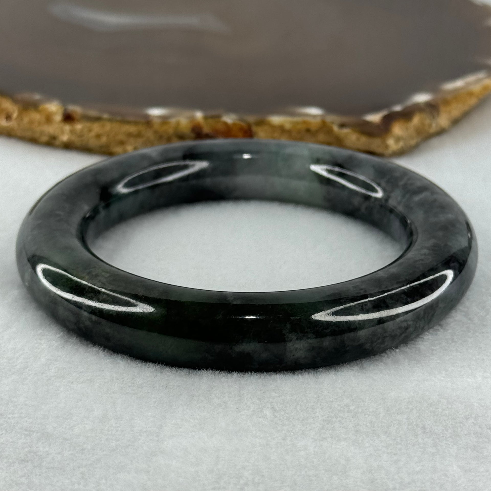Type A Slightly Translucent to Opaque Wuji Black and Green Jadeite Bangle Internal Diameter 56.0mm 89.69g 12.5 by 13.0mm (Very Slight Internal Lines) - Huangs Jadeite and Jewelry Pte Ltd