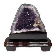 Natural Brazil Amethyst Cave with White Calcite 4.30kg with Wooden Stand 255.0 x 186.0 x 233.0mm - Huangs Jadeite and Jewelry Pte Ltd