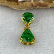 Type A Spicy Green Tear Drop Design Jade Jadeite 18k Yellow gold 1.4g 26.9 by 9.7 by 4.3mm - Huangs Jadeite and Jewelry Pte Ltd