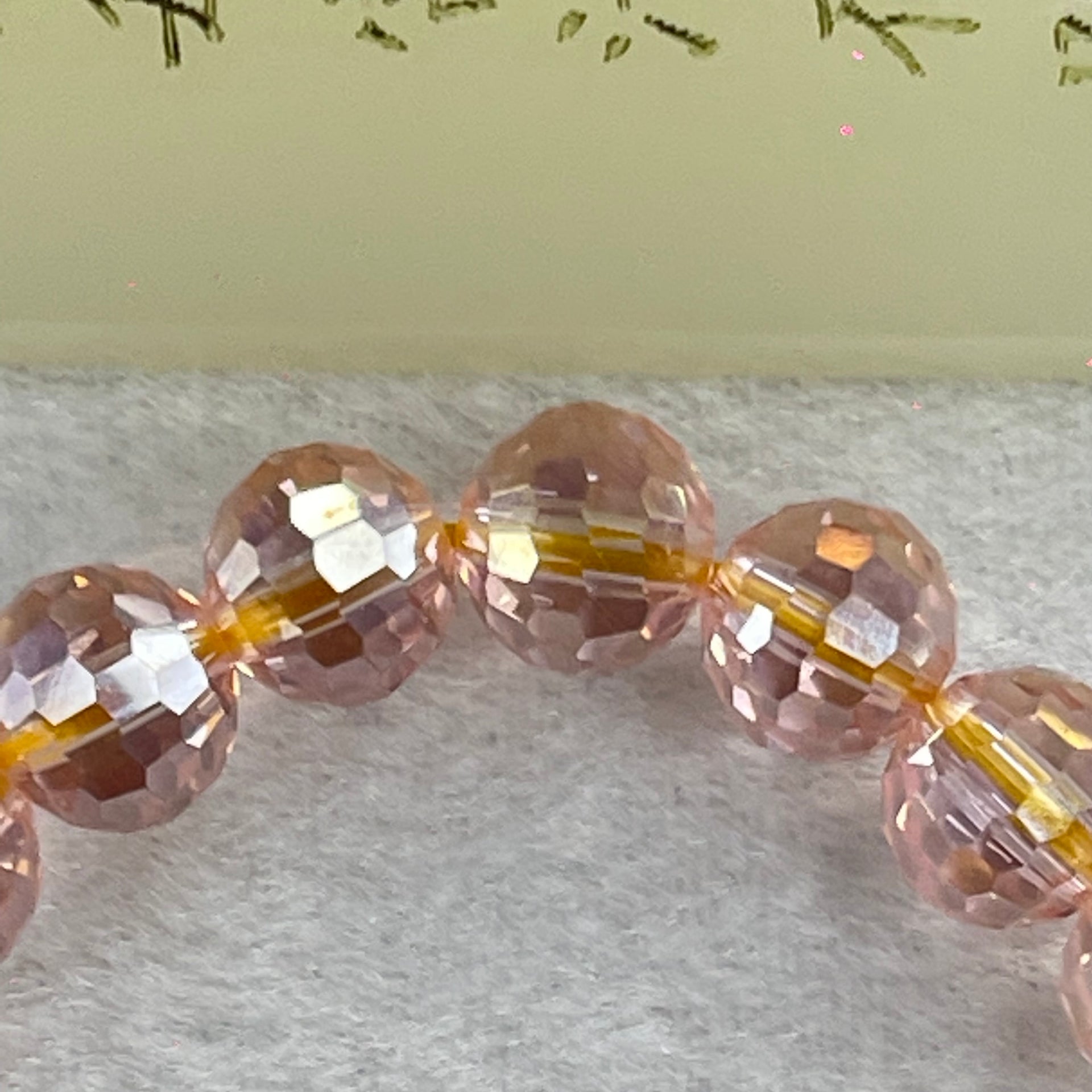 Pink Faceted Crystals Beads Bracelet 20.43g 14.5cm 9.9mm 19 Beads - Huangs Jadeite and Jewelry Pte Ltd