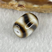 Natural Powerful Tibetan Old Oily Dark Brown with White Agate Tiger Tooth Daluo Dzi Bead Heavenly Master (Tian Zhu) 2.84g 13.7 by 10.9mm - Huangs Jadeite and Jewelry Pte Ltd