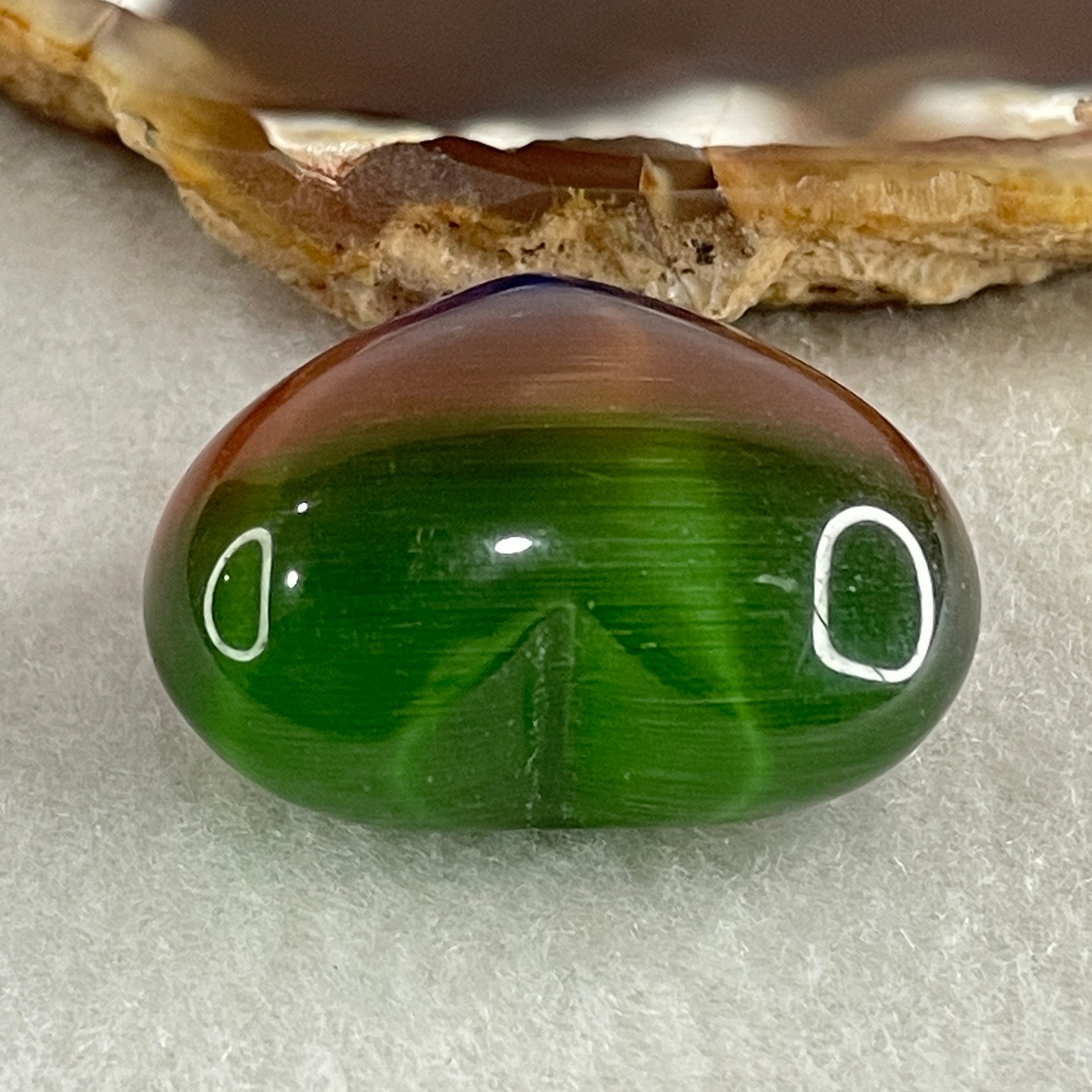 Natural Green with Red and Blue Cats Eye Glass Mini Heart Shape Display 17.49g 30.3 by 25.4 by 16.1mm - Huangs Jadeite and Jewelry Pte Ltd