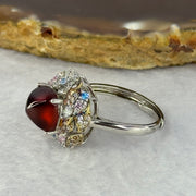Natural Red Carnelian Agate with Crystals In 925 Sliver Ring (Adjustable Size) 3.89g 8.0 by 8.0 by 6.5mm - Huangs Jadeite and Jewelry Pte Ltd