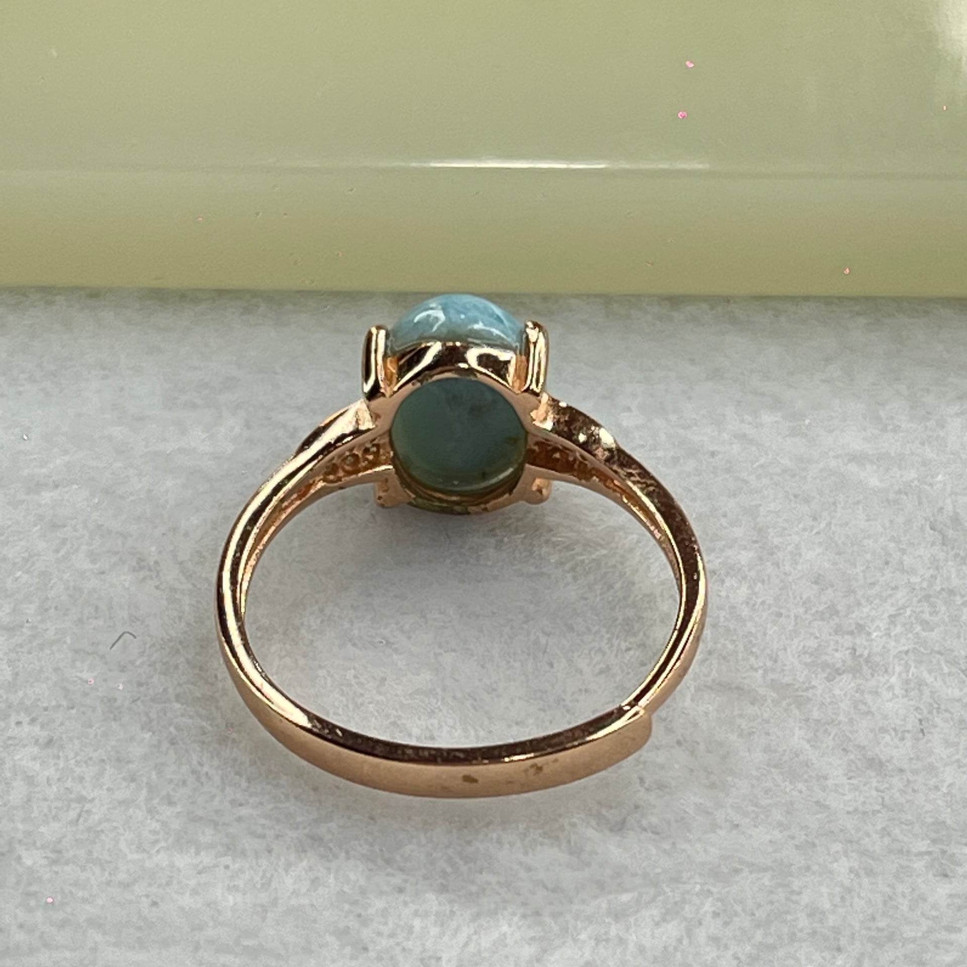 Natural Larimar in S925 Silver Rose Gold Color Ring (Adjustable Size) 2.28g 9.9 by 8.1 by 5.0mm - Huangs Jadeite and Jewelry Pte Ltd