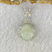 Type A Faint Green Lavender Milo Buddha with Crystals in S925 Sliver Pendant and Necklace 8.07g 16.6 by 16.6 by 8.0mm - Huangs Jadeite and Jewelry Pte Ltd
