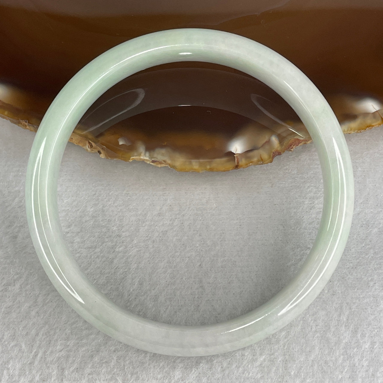 59.8mm Genuine Type A Jadeite Bangle - Large Size Faint Green Lavender Natural Jadeite Jewelry - 40.89g Wide Untreated Jade Bracelet for Women 11.4x6.7mm Wide (Very Very Slight Internal Lines)