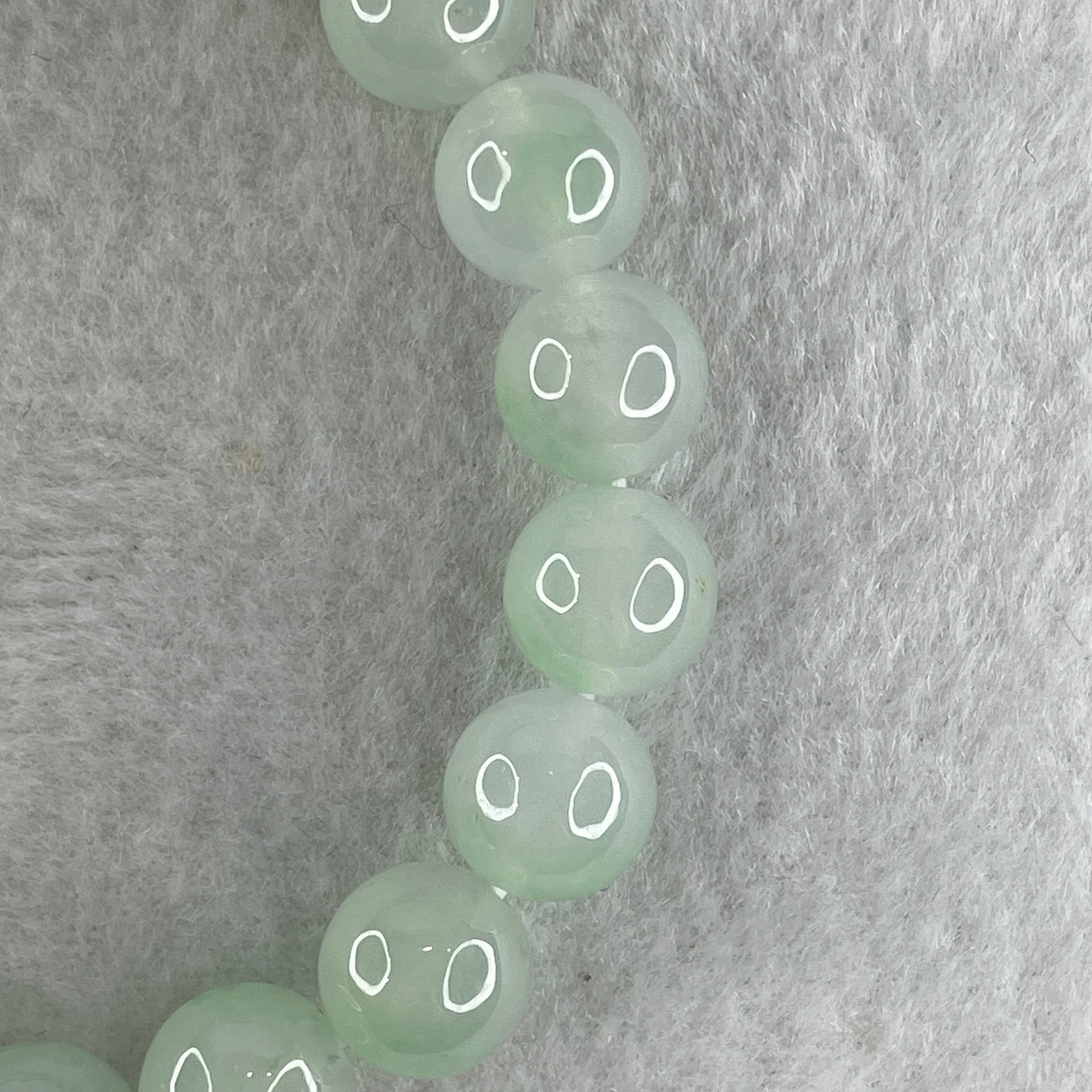 Type A Natural Jelly Semi Icy Light Green with Blueish Green Piao Hua Jadeite Beads Bracelet 32.64g 15cm 10.0mm 19 beads - Huangs Jadeite and Jewelry Pte Ltd