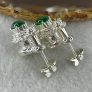 Type A Natural Full Old Mine Spicy Green Jadeite Cabochon 9.1 by 6.8 by 3.5mm Stone for Setting 20.59g (On Silver Earrings Mold) - Huangs Jadeite and Jewelry Pte Ltd