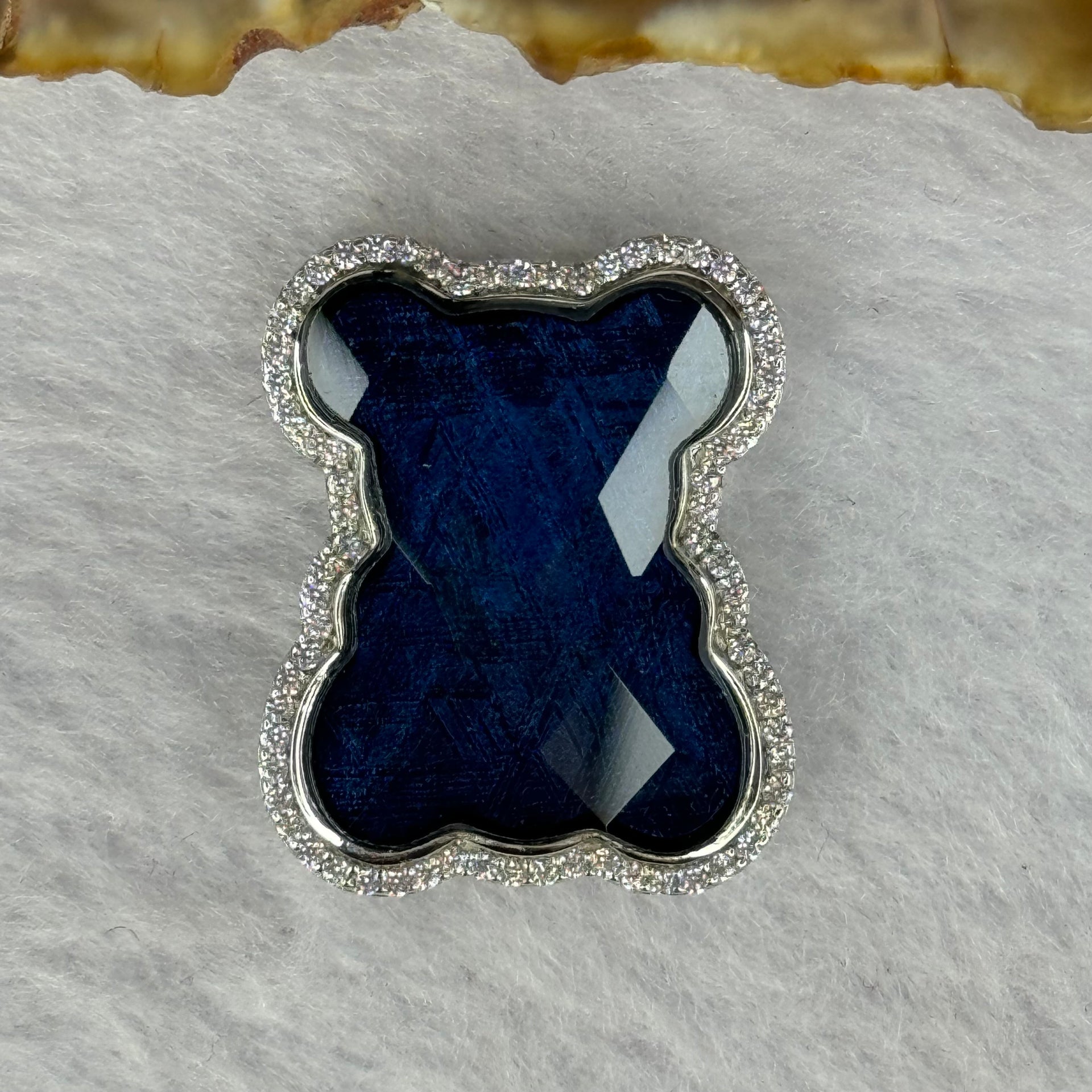 Natural Meteorite Bear Charm in S925 Silver with Crystals For Necklace / Bracelet (Blue Color) 7.24g 26.1 by 21.3 by 8.5mm - Huangs Jadeite and Jewelry Pte Ltd