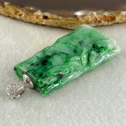 Antique Natural Type A Translucent Light Green with Old Mine Spicy Green and Dark Green Piao Hua Jadeite Bamboo and Twin Birds approx. 46.97 by 26.74 by 9.64mm in 18K White Gold and Natural Diamond Pendant 34.95g (108.66cts) BIG Cert. B010996 - Huangs Jadeite and Jewelry Pte Ltd