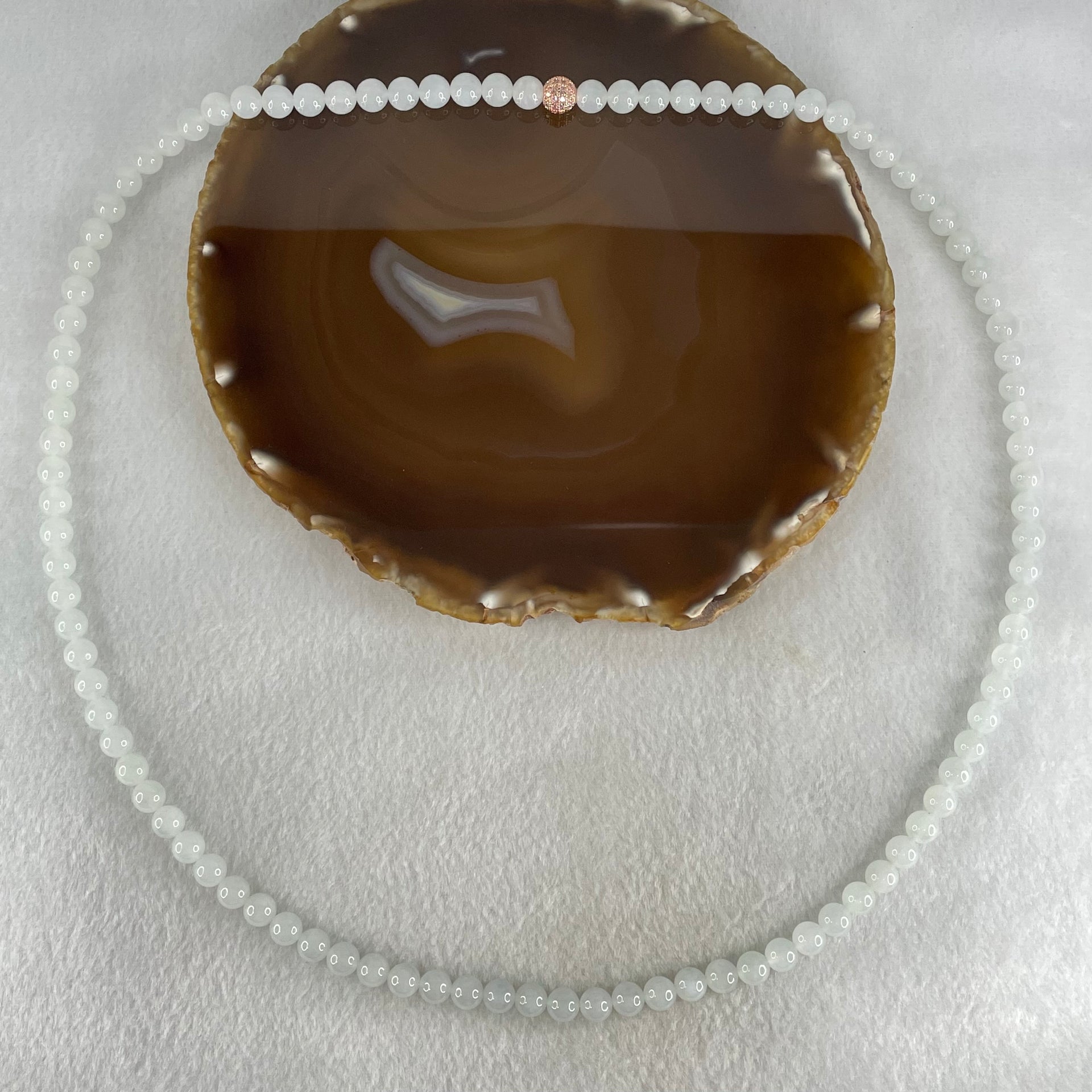 Type A White to Faint Blue Jadeite Beads Necklace 60.66g 66cm 7.0mm 98 Beads - Huangs Jadeite and Jewelry Pte Ltd