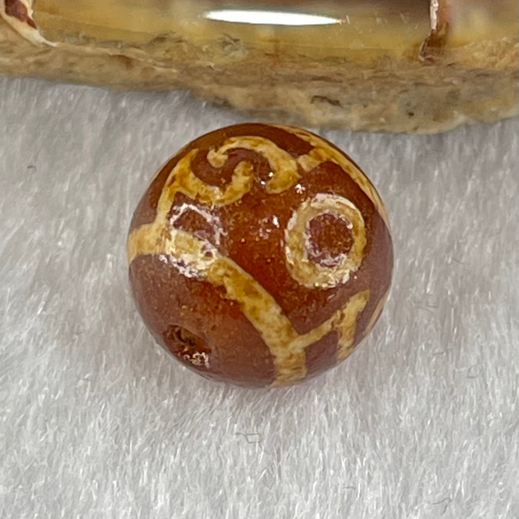 Natural Powerful Tibetan Old Oily Agate 3 Eyed Dharma Vajra Dzi Bead Heavenly Master (Tian Zhu) 三眼金刚杵天珠 1.44g 10.2 by 10.3mm - Huangs Jadeite and Jewelry Pte Ltd
