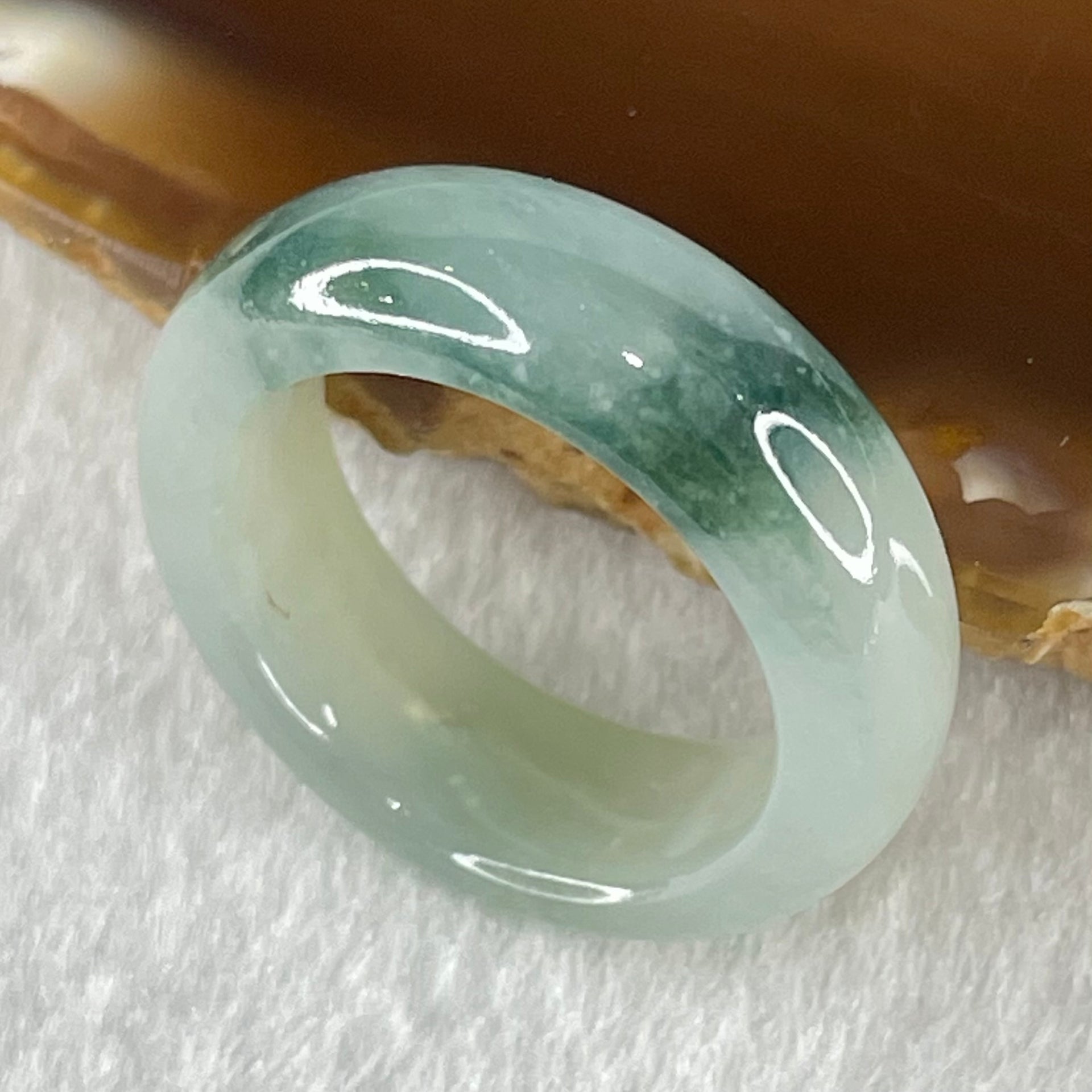 Type A Light Blueish Green and Dark Blueish Green Patches Jadeite Ring 5.06g 7.4 by 4.1mm US7.3 HK16 (Very Slight Internal Lines) - Huangs Jadeite and Jewelry Pte Ltd