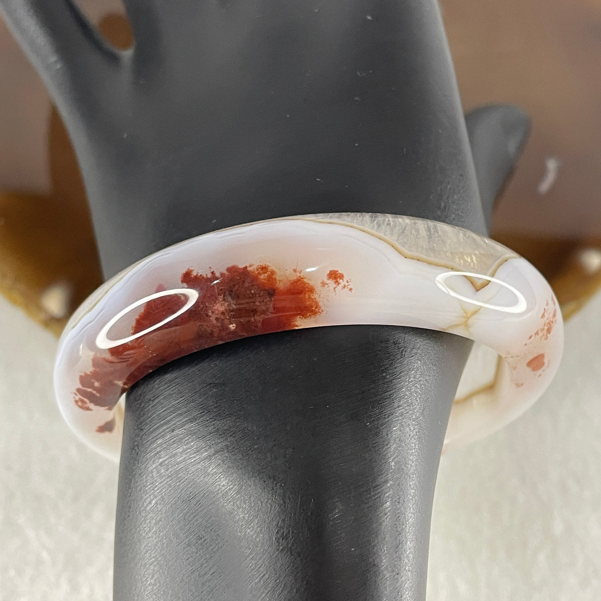 Natural White with Red Flower Agate Bangle 50.12g Inner Diameter 56.0mm 14.0 by 9.0mm - Huangs Jadeite and Jewelry Pte Ltd