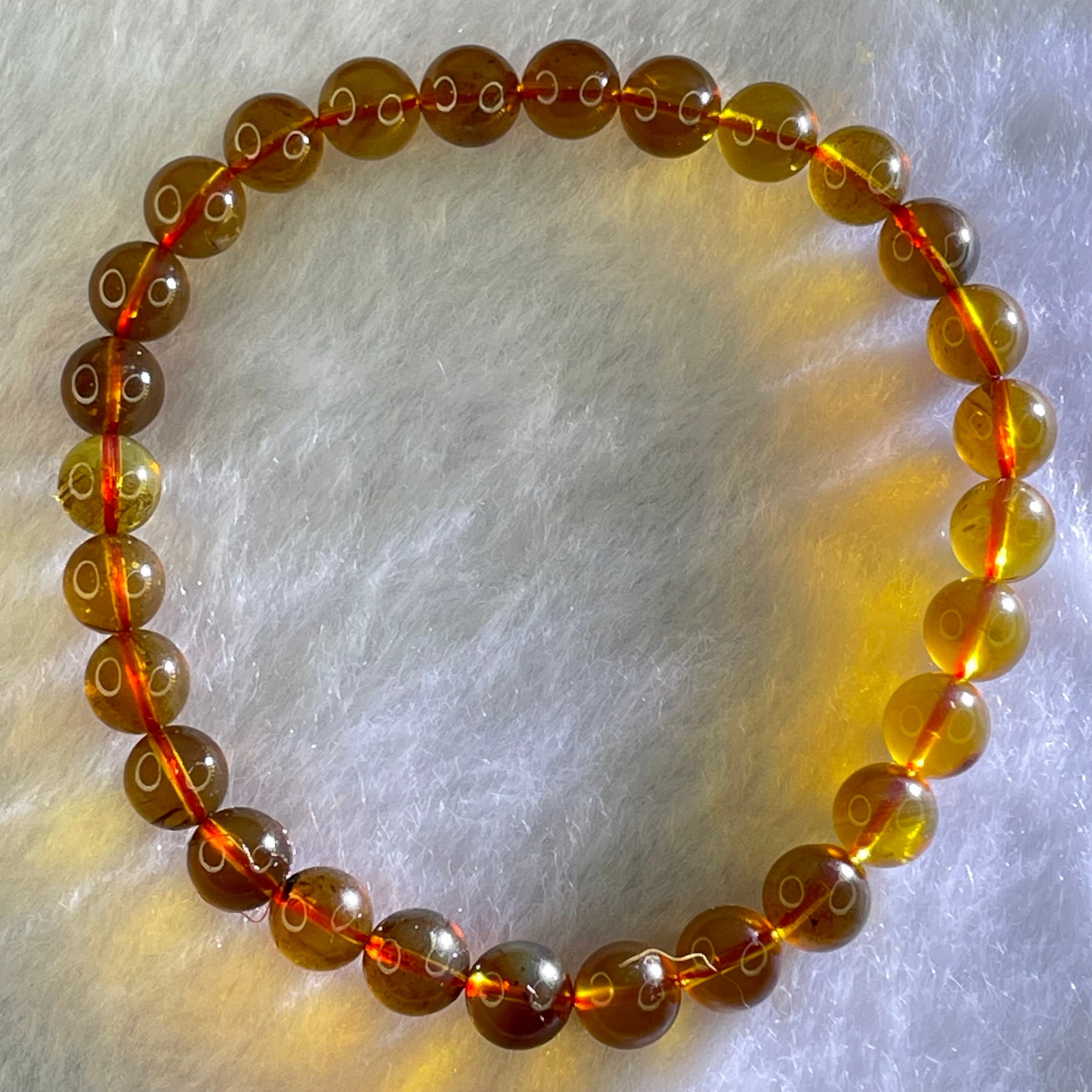 Natural Purple Amber Beads Bracelet 天然紫蜜琥珀手链 4.28g 15.5cm 6.6mm 28 Beads - Huangs Jadeite and Jewelry Pte Ltd