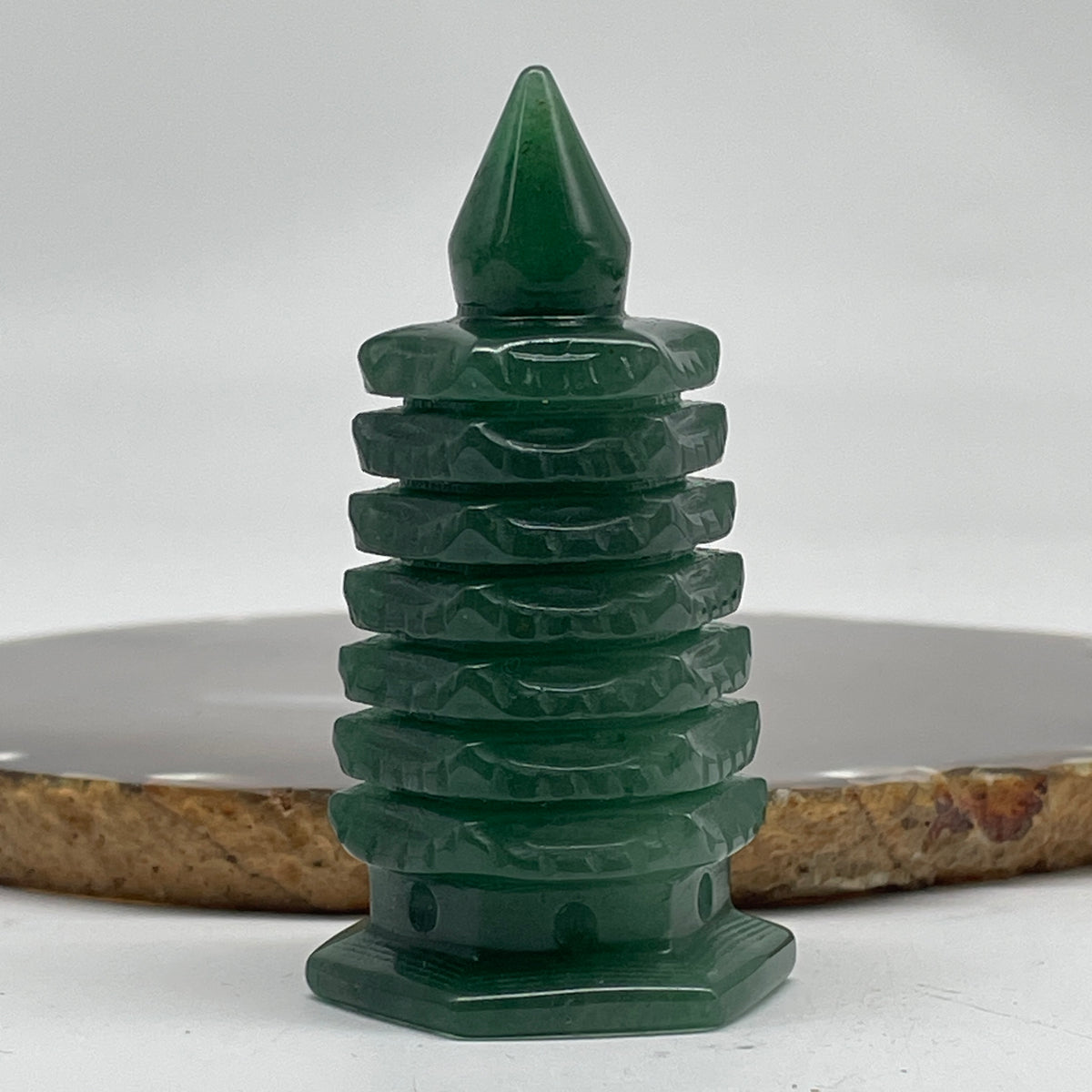 Natural Green Aventurine Pagoda Display | (96.56g | 39.5 x 35.9 x 73.1mm | Wealth Catalyst, "Wen Chang" Academic Excellence & Career Prosperity Anchor, Traditional Spatial Harmony Specimen)