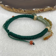 Natural Type A Brownish with Green Jadeite Flowers with Gold Fish and Bag Charms Bracelet 12.29g 17cm 7.0 by 10.9mm - Huangs Jadeite and Jewelry Pte Ltd