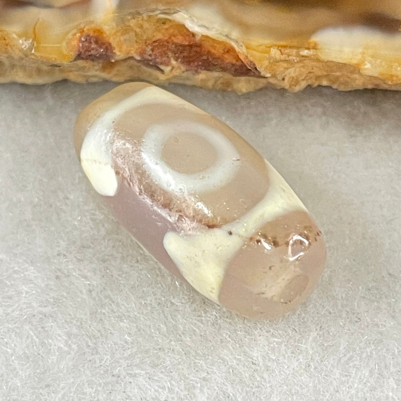 Natural Powerful Tibetan Old Oily Agate 3 Eyes Dzi Bead Heavenly Master (Tian Zhu) 三眼天诛 2.86g 20.1 by 10.0mm - Huangs Jadeite and Jewelry Pte Ltd