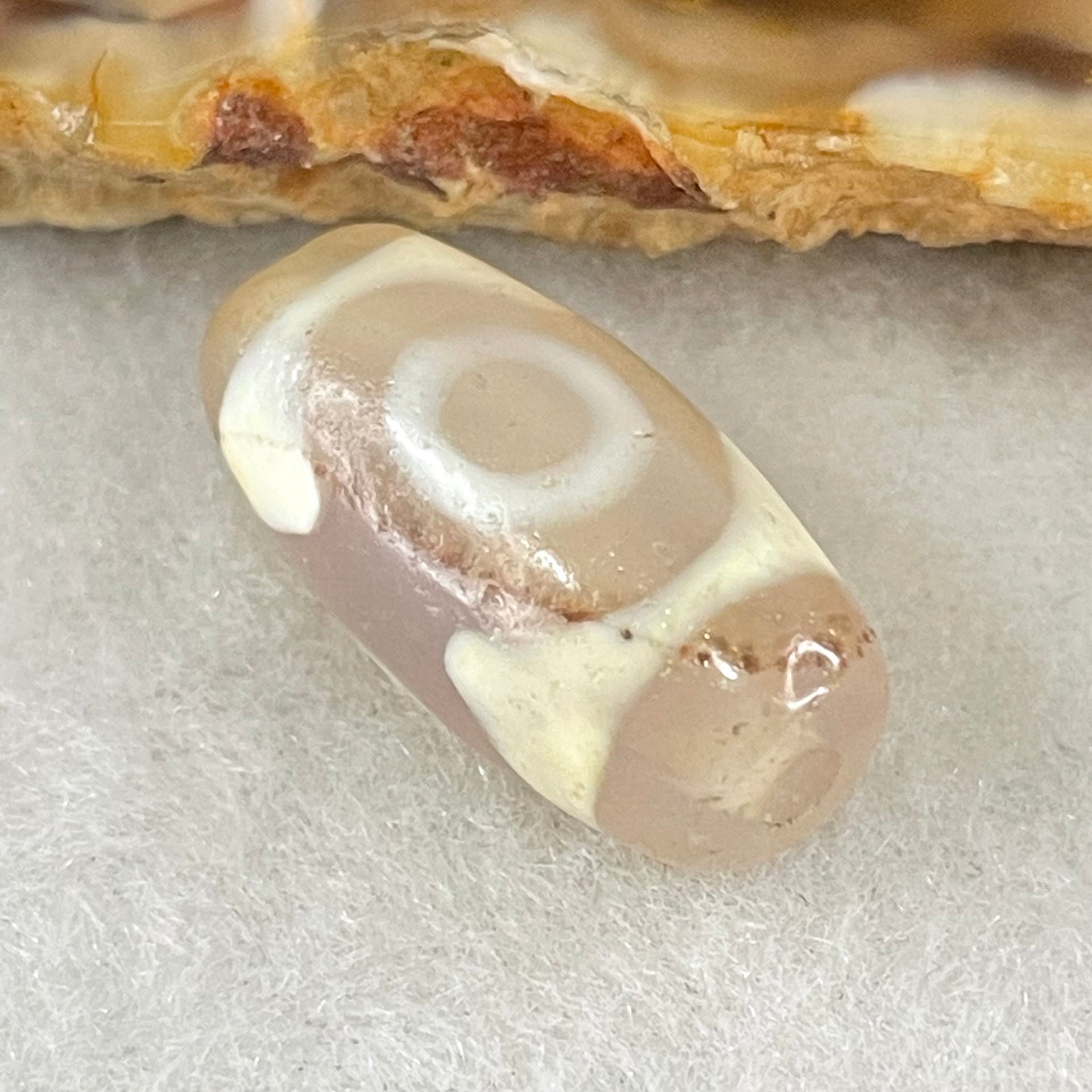 Natural Powerful Tibetan Old Oily Agate 3 Eyes Dzi Bead Heavenly Master (Tian Zhu) 三眼天诛 2.86g 20.1 by 10.0mm - Huangs Jadeite and Jewelry Pte Ltd