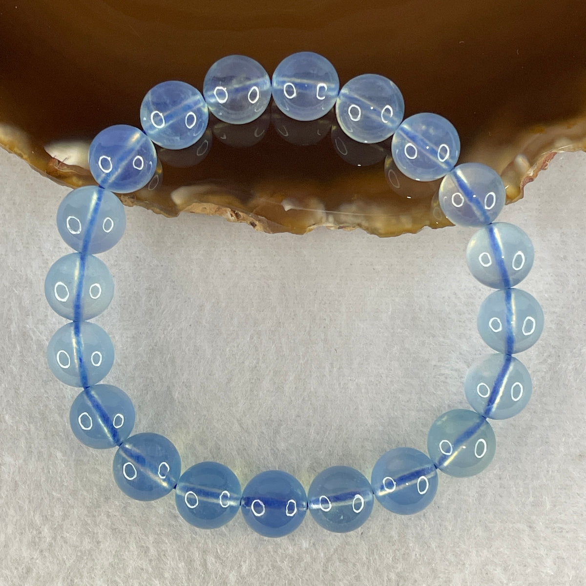 Certified Good Grade Natural Aquamarine Beads Bracelet | 16cm with 20 Beads 9.8mm (24.39g | Ocean Blue Translucency | Throat & Third Eye Chakra Harmony, Tranquil Communication & Serene Wealth Shield)