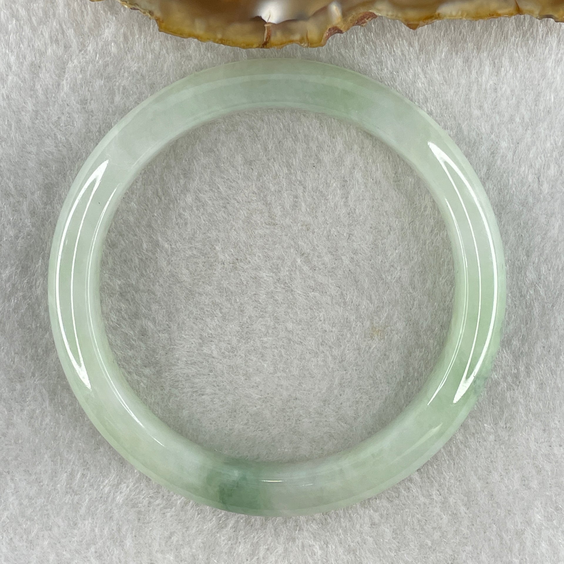 Natural Type A Jelly Full Light Green with Blueish Green Piao Hua Flora Jadeite Bangle 36.05g Inner Diameter 52.1mm 9.8 by 8.8mm (Very Slight Internal Lines) - Huangs Jadeite and Jewelry Pte Ltd