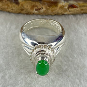 Type A Natural Apple Green Jadeite Cabochon 7.8 by 5.2 b y 3.0m Stone for Setting 11.17g (On Silver Ring Mold) US 6.5 HK 14.2 - Huangs Jadeite and Jewelry Pte Ltd