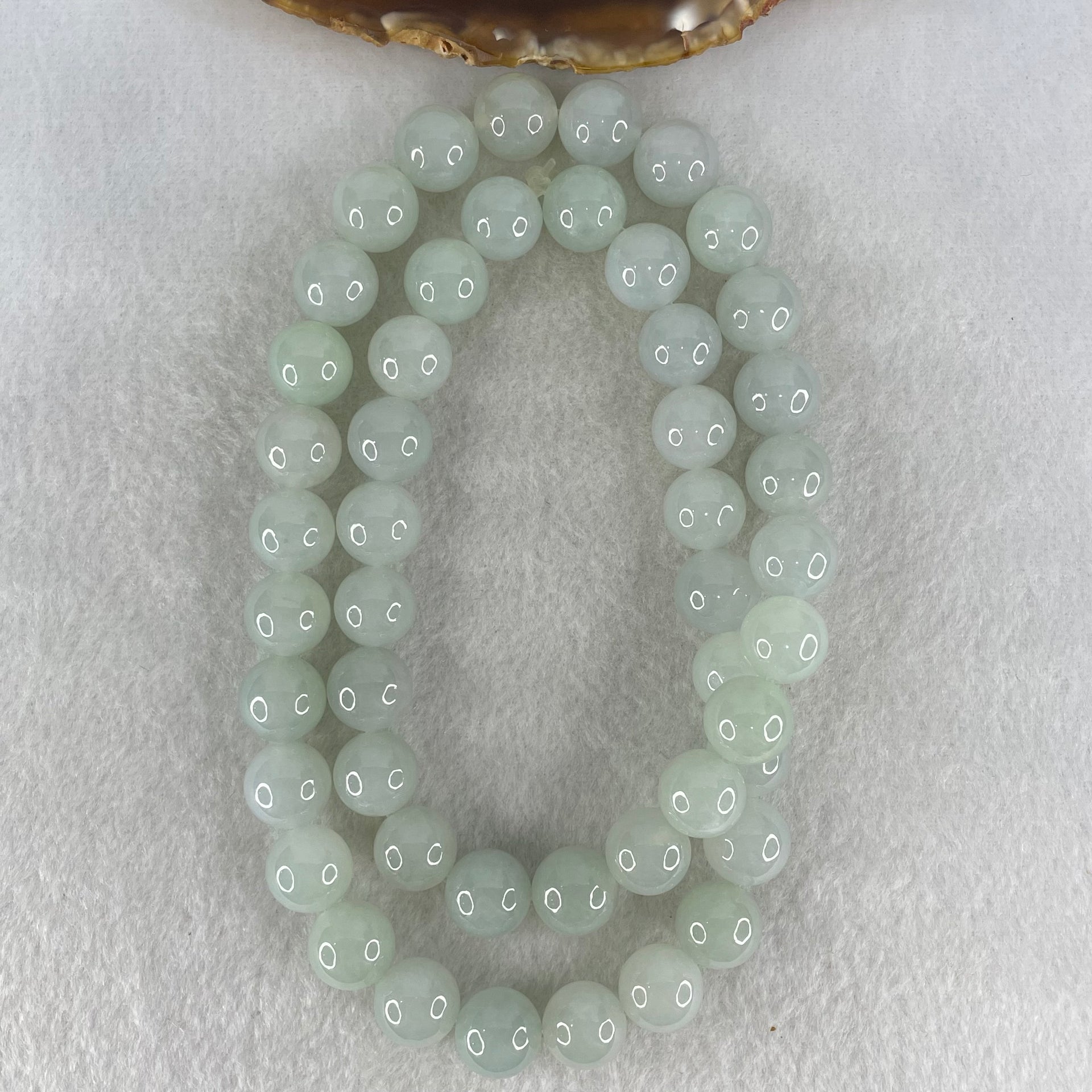 Type A Light Lavender Green Jadeite Beads Necklace 160.48g 56cm 12.6mm 48 Beads - Huangs Jadeite and Jewelry Pte Ltd
