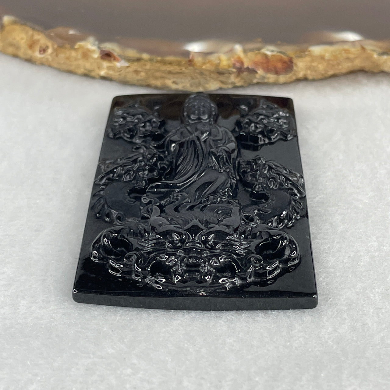 Fortune, Power and Protection - Certified Natural Type A Black Omphacite Jadeite Guan Yin with 5 Dragons Pendant 26.13g 60.4 by 39.5 by 8.8mm