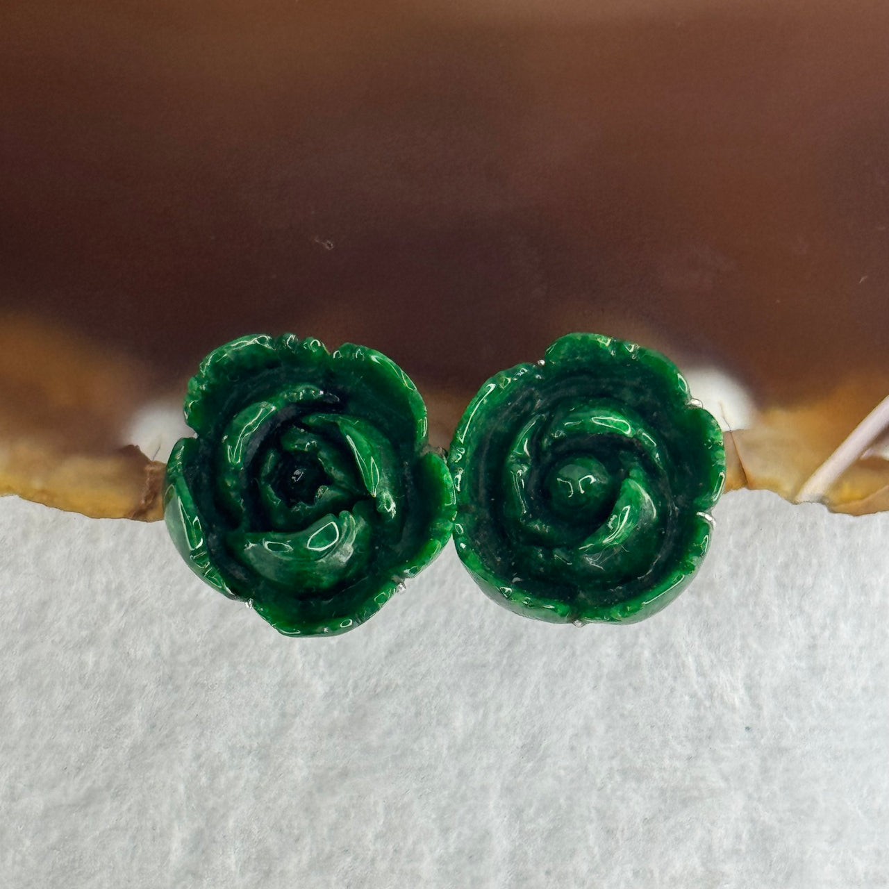 Type A Full Green Old Mine Jade Jadeite Rose 18k White Gold Earrings 6.6g 17.5 by 16.1 by 7.9mm - Huangs Jadeite and Jewelry Pte Ltd