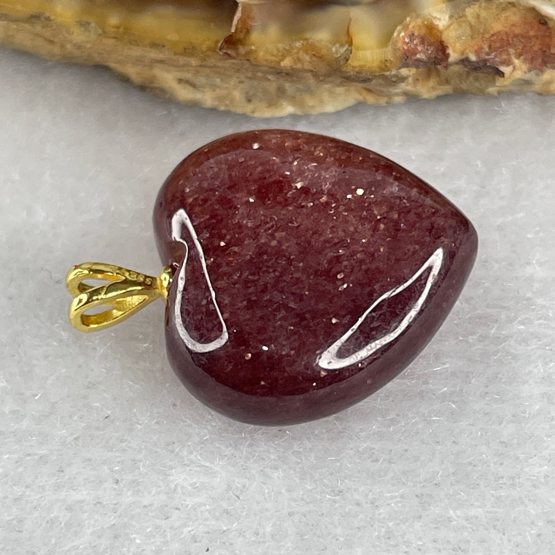 Natural Strawberry Quartz Heart Shape Charm 3.52g 16.8 by 17.2 by 8.2mm - Huangs Jadeite and Jewelry Pte Ltd