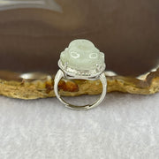 Type A Faint Lavender Green Jadeite Milo Buddha in S925 Ring (Adjustable Size) 5.80g 16.5 by 16.5 by 7.0mm - Huangs Jadeite and Jewelry Pte Ltd