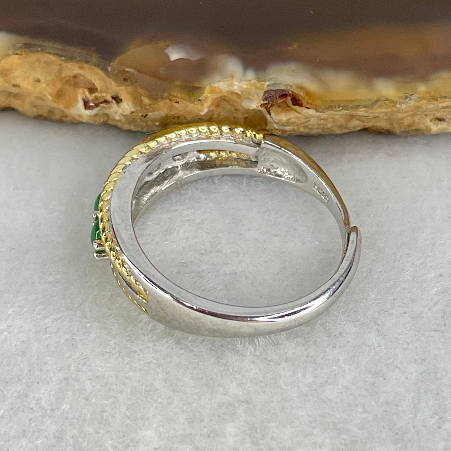 Type A Green Cabochon Jadeite in S925 Sliver Ring (Adjustable Size) 2.82g 2.7 by 1.5mm 5pcs - Huangs Jadeite and Jewelry Pte Ltd