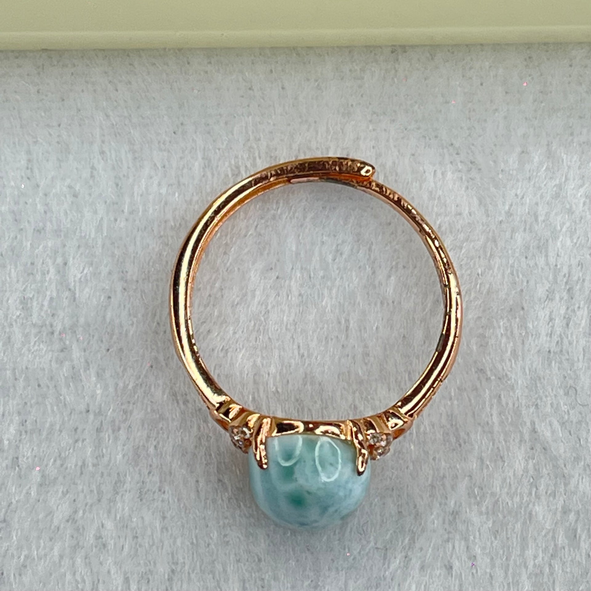 Natural Larimar in S925 Silver Rose Gold Color Ring (Adjustable Size) 2.01g 10.2 by 8.3 by 5.5mm - Huangs Jadeite and Jewelry Pte Ltd
