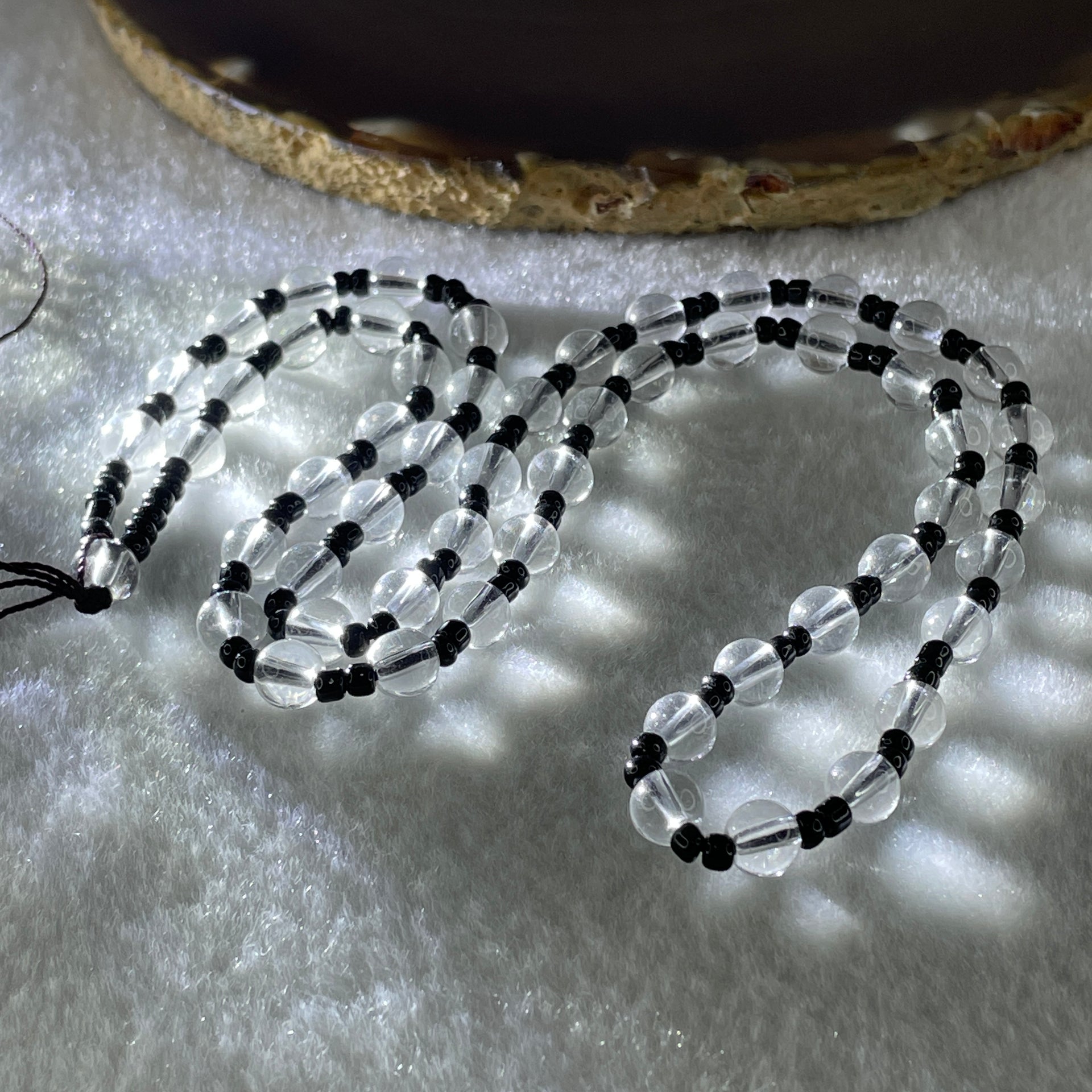 Clear Liuli with Black Onyx Beads Necklace 19.97g 56cm 6.4mm 55Beads - Huangs Jadeite and Jewelry Pte Ltd