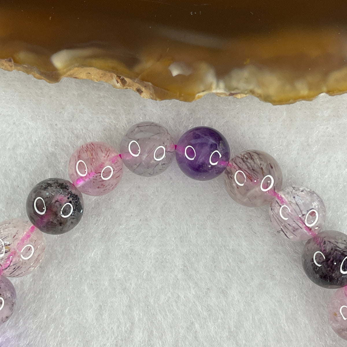 Certified Above Average Grade Natural Super 7 Crystal Beads Bracelet | 8.4mm Sacred 7-Mineral Synergy Power (17.75g | 16cm Wrist Sizing | 24 Beads)