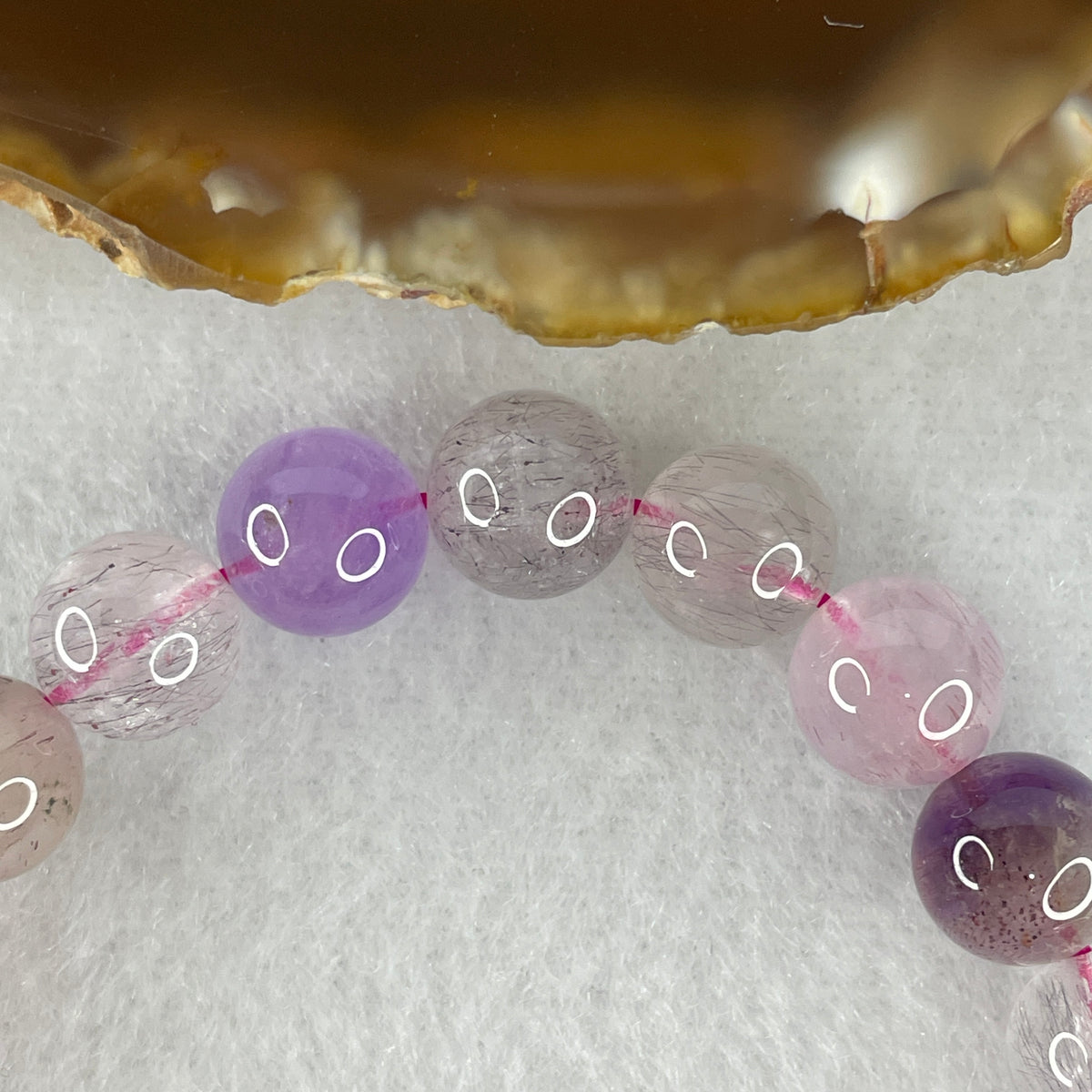 Certified Above-Average Grade Natural Super 7 Crystal Beads Bracelet | Petite High-Density Strand | Authentic Sacred Seven Multi-Mineral Inclusions Quartz Spiritual Catalyst & Auric Shield Bracelet (21.70g | 15.5cm Length | 9.2mm | 21 Beads)