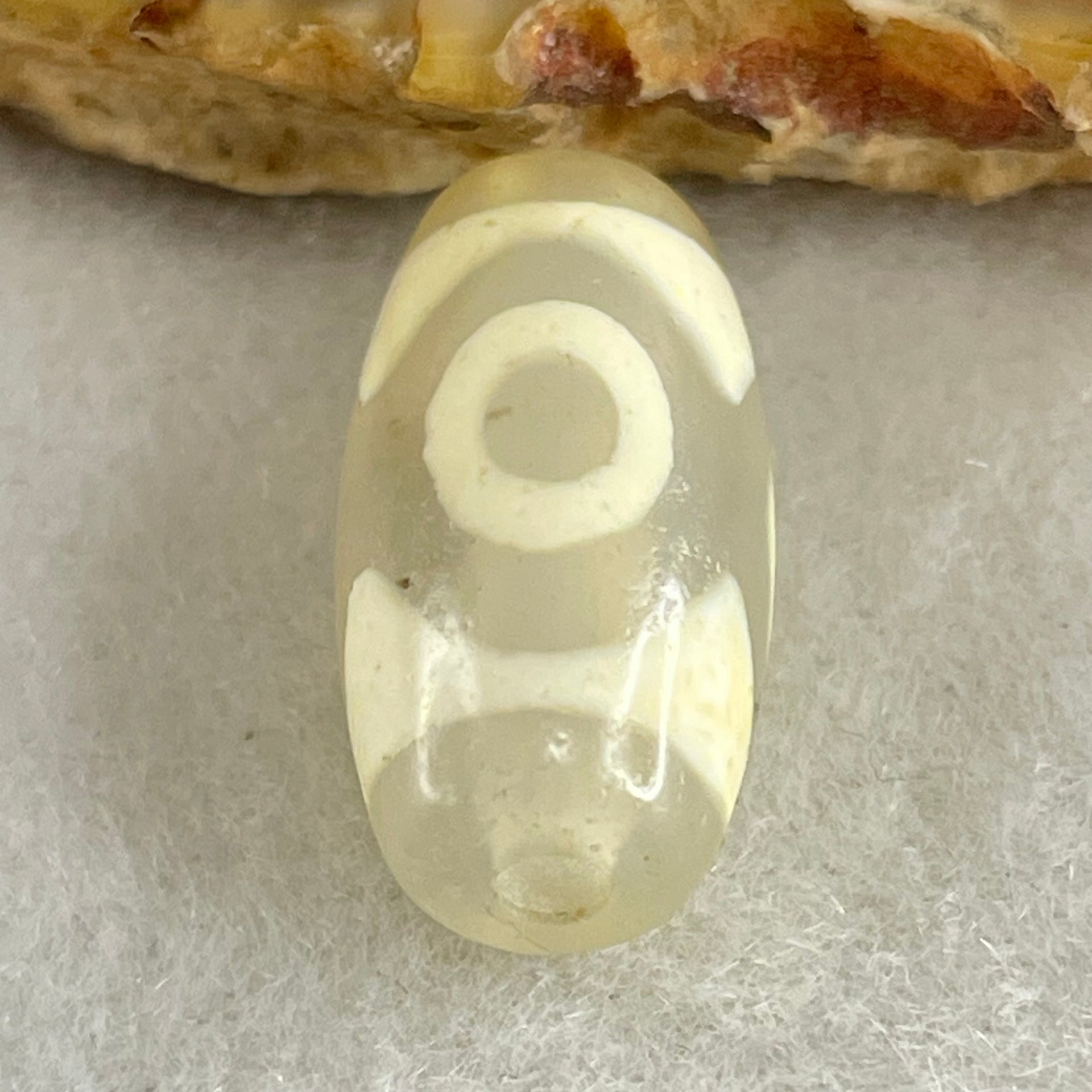 Natural Powerful Tibetan Old Oily Agate 3 Eyes Dzi Bead Heavenly Master (Tian Zhu) 三眼天诛 3.01g 20.2 by 10.2mm - Huangs Jadeite and Jewelry Pte Ltd
