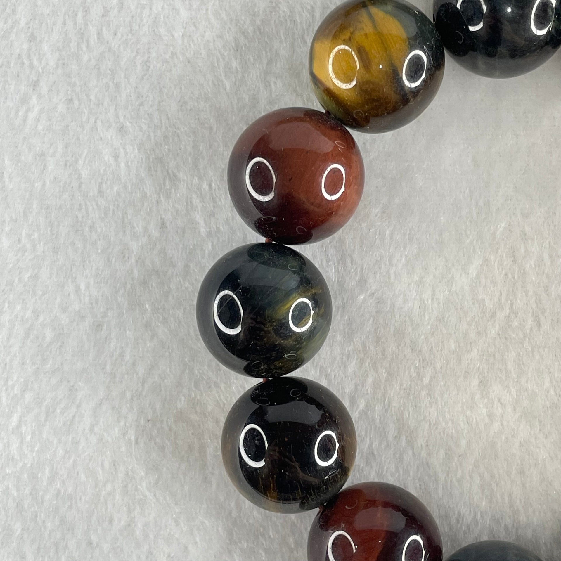 Natural Red Yellow Blue Tiger's Eye Quartz Beads Bracelet 110.63g 18cm 18.4mm 13 Beads - Huangs Jadeite and Jewelry Pte Ltd