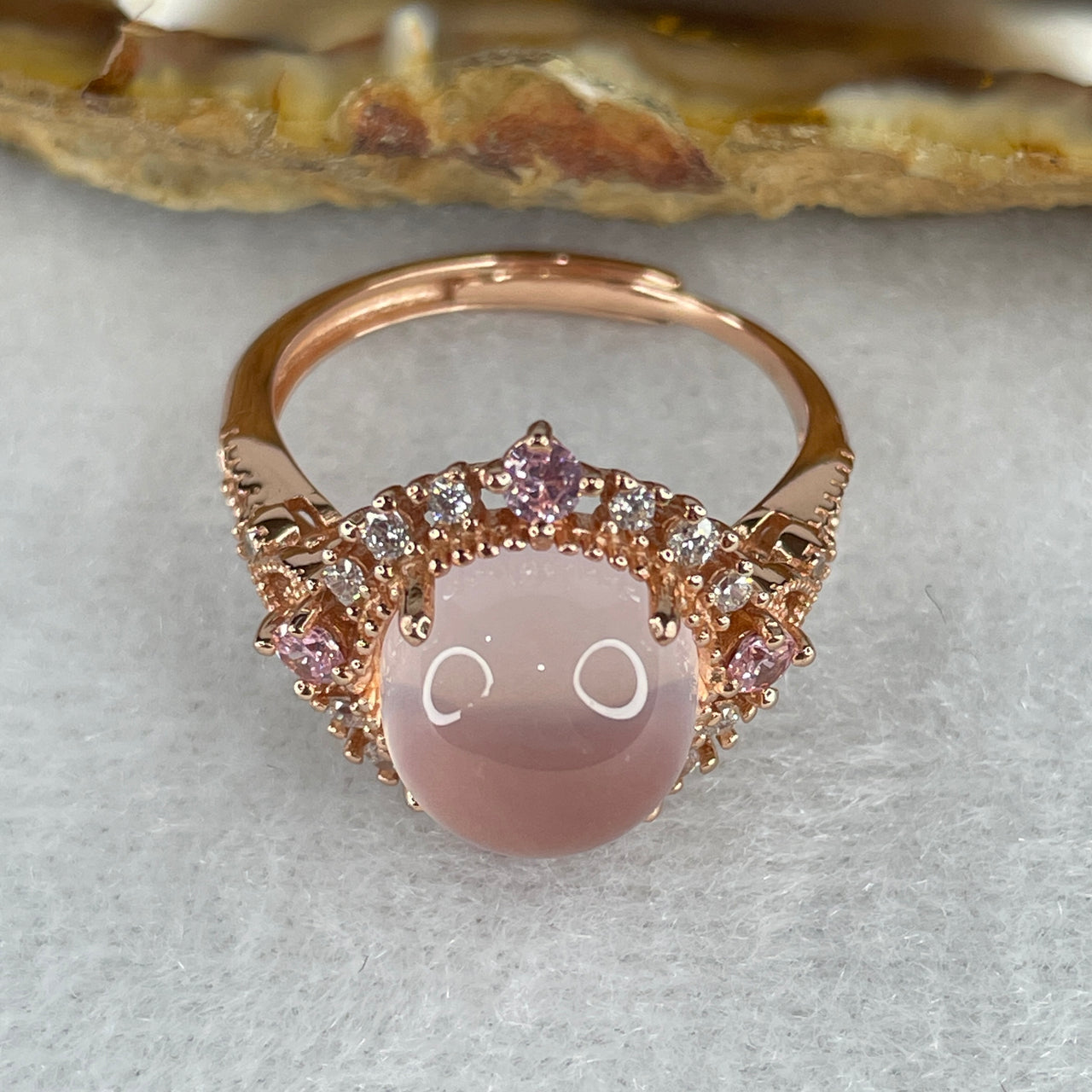 Good Grade Natural Rose Quartz Cat Eye Ring in S925 Sliver Gold Color 4.63g 11.2 by 6.0mm (Adjustable Size) - Huangs Jadeite and Jewelry Pte Ltd