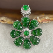 Natural Type A Omphacite Spicy Green Jadeite Hulu Flower Pendant in S925 Silver | (4.87g | 8.0 x 6.2 x 1.5mm x 8 Pcs | Bloom of Fortune & Longevity Anchor, Feng Shui Prosperity & Health Pendant) - Huangs Jadeite and Jewelry Pte Ltd