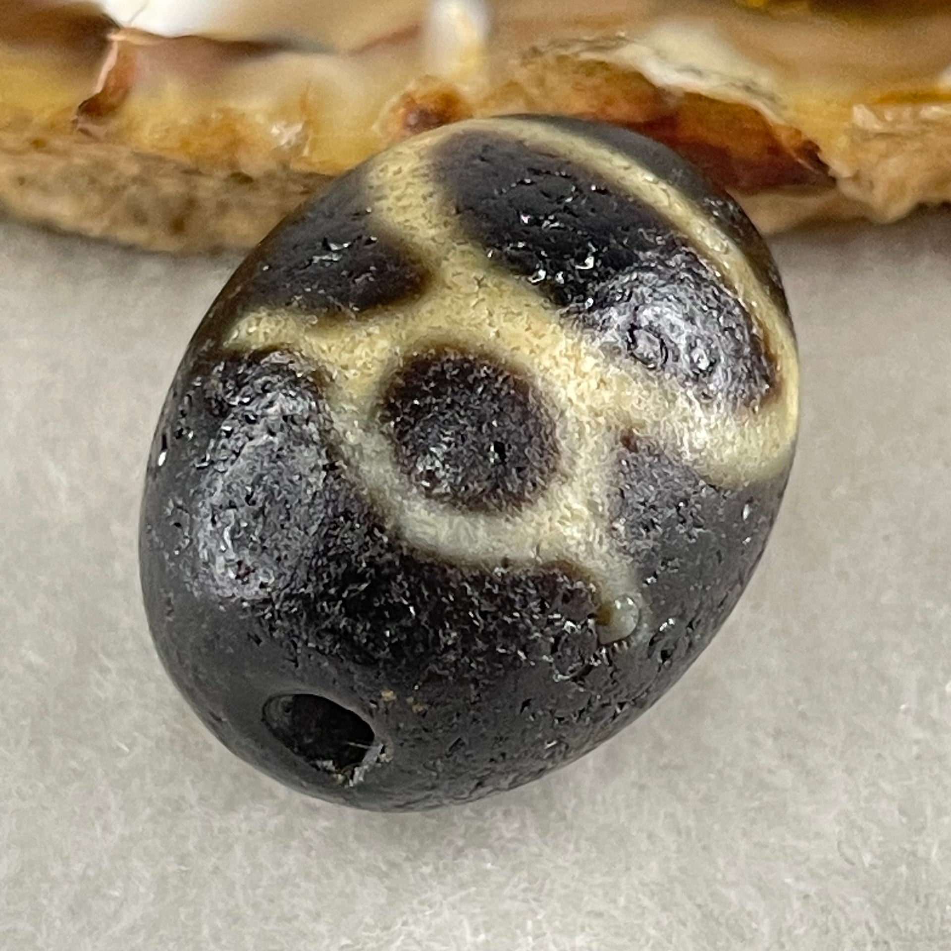 Natural Powerful Tibetan Old Oily Agate Double Cai Shen Dzi Bead Heavenly Master (Tian Zhu) 双财神长天珠 8.12g 20.8 by 16.8mm - Huangs Jadeite and Jewelry Pte Ltd