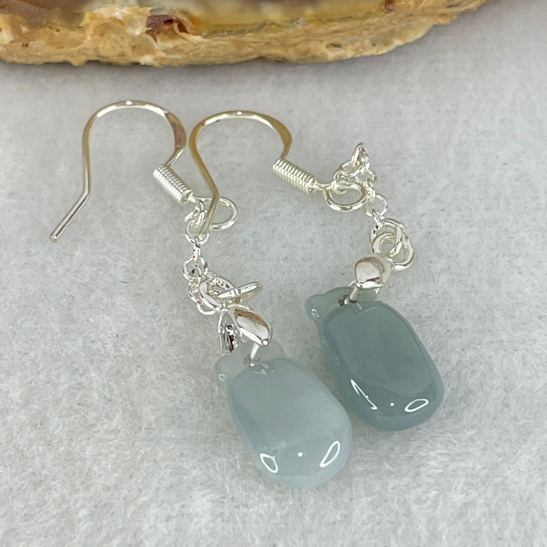 Type A Intense Greyish Lavender Jadeite Pineapple in S925 Sliver Earrings 2.45g 12.9 by 7.2 by 3.9mm - Huangs Jadeite and Jewelry Pte Ltd